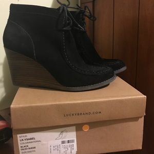 Lucky Brand suede wedge booties